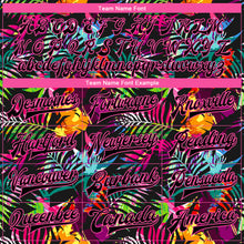 Load image into Gallery viewer, Custom Black Pink-Light Blue Hawaii Palm Trees 3D Bomber Full-Snap Varsity Letterman Jacket