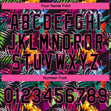 Load image into Gallery viewer, Custom Black Pink-Light Blue Hawaii Palm Trees 3D Bomber Full-Snap Varsity Letterman Jacket