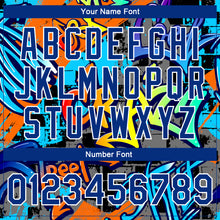 Load image into Gallery viewer, Custom Graffiti Pattern Royal-White Geometric 3D Bomber Full-Snap Varsity Letterman Jacket