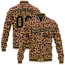 Load image into Gallery viewer, Custom Brown Black-Old Gold Leopard 3D Pattern Design Bomber Full-Snap Varsity Letterman Jacket