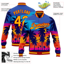 Load image into Gallery viewer, Custom Royal Gold-Red Hawaii Palm Trees 3D Bomber Full-Snap Varsity Letterman Jacket