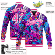 Load image into Gallery viewer, Custom Graffiti Pattern Pink-White Words 3D Bomber Full-Snap Varsity Letterman Jacket