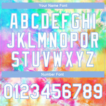 Load image into Gallery viewer, Custom Tie Dye White-Light Blue Rainbow 3D Bomber Full-Snap Varsity Letterman Jacket