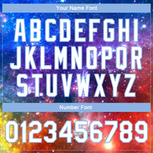 Load image into Gallery viewer, Custom Galactic White-Light Blue 3D Bomber Full-Snap Varsity Letterman Jacket