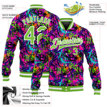 Load image into Gallery viewer, Custom Graffiti Pattern Neon Green-White 3D Bomber Full-Snap Varsity Letterman Jacket