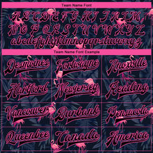 Load image into Gallery viewer, Custom Black Black Pink-Light Blue Hawaii Palm Trees And Flamingo 3D Bomber Full-Snap Varsity Letterman Jacket