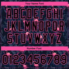 Load image into Gallery viewer, Custom Black Black Pink-Light Blue Hawaii Palm Trees And Flamingo 3D Bomber Full-Snap Varsity Letterman Jacket