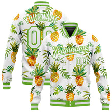 Load image into Gallery viewer, Custom White White-Neon Green Pineapples 3D Pattern Design Bomber Full-Snap Varsity Letterman Jacket