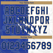 Load image into Gallery viewer, Custom Graffiti Pattern Royal-Old Gold Scratch 3D Bomber Full-Snap Varsity Letterman Jacket