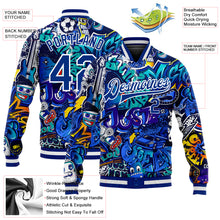 Load image into Gallery viewer, Custom Graffiti Pattern Royal-White Abstract Urban Street Art 3D Bomber Full-Snap Varsity Letterman Jacket