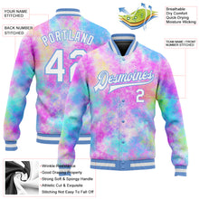Load image into Gallery viewer, Custom Tie Dye White-Light Blue Rainbow 3D Bomber Full-Snap Varsity Letterman Jacket