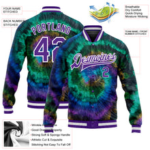 Load image into Gallery viewer, Custom Tie Dye Purple-White Rainbow 3D Bomber Full-Snap Varsity Letterman Jacket