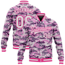 Load image into Gallery viewer, Custom Camo White-Pink 3D Bomber Full-Snap Varsity Letterman Salute To Service Jacket
