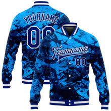 Load image into Gallery viewer, Custom Tie Dye Royal-White Rainbow 3D Bomber Full-Snap Varsity Letterman Jacket