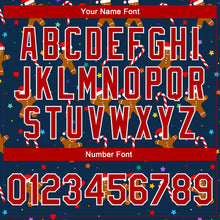 Load image into Gallery viewer, Custom Navy Red-White Christmas 3D Bomber Full-Snap Varsity Letterman Jacket