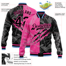 Load image into Gallery viewer, Custom Graffiti Pattern Black Pink-Light Blue Scratch 3D Bomber Full-Snap Varsity Letterman Jacket