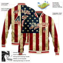 Load image into Gallery viewer, Custom Cream Vintage USA Flag-Red American Flag Fashion 3D Bomber Full-Snap Varsity Letterman Jacket