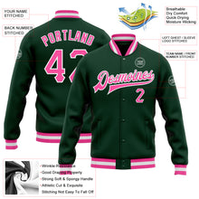 Load image into Gallery viewer, Custom Green Pink-White Bomber Full-Snap Varsity Letterman Jacket