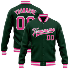 Load image into Gallery viewer, Custom Green Pink-White Bomber Full-Snap Varsity Letterman Jacket