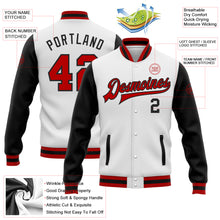 Load image into Gallery viewer, Custom White Red-Black Bomber Full-Snap Varsity Letterman Two Tone Jacket