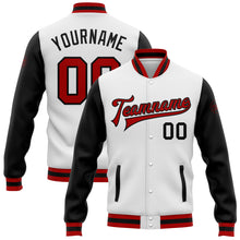 Load image into Gallery viewer, Custom White Red-Black Bomber Full-Snap Varsity Letterman Two Tone Jacket