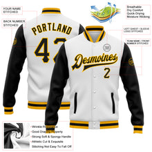 Load image into Gallery viewer, Custom White Black-Gold Bomber Full-Snap Varsity Letterman Two Tone Jacket