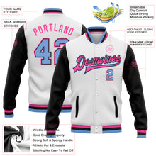 Load image into Gallery viewer, Custom White Light Blue Black-Pink Bomber Full-Snap Varsity Letterman Two Tone Jacket
