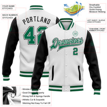 Load image into Gallery viewer, Custom White Kelly Green-Black Bomber Full-Snap Varsity Letterman Two Tone Jacket