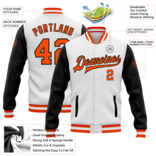 Load image into Gallery viewer, Custom White Orange-Black Bomber Full-Snap Varsity Letterman Two Tone Jacket