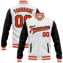 Load image into Gallery viewer, Custom White Orange-Black Bomber Full-Snap Varsity Letterman Two Tone Jacket