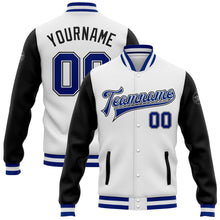 Load image into Gallery viewer, Custom White Royal-Black Bomber Full-Snap Varsity Letterman Two Tone Jacket