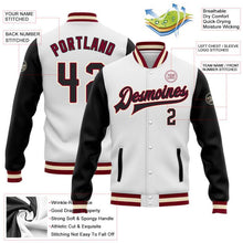Load image into Gallery viewer, Custom White Black Maroon-Cream Bomber Full-Snap Varsity Letterman Two Tone Jacket