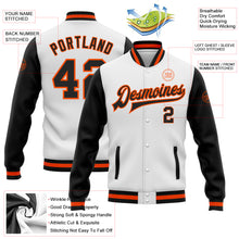Load image into Gallery viewer, Custom White Black-Orange Bomber Full-Snap Varsity Letterman Two Tone Jacket