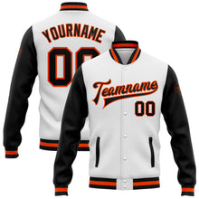 Load image into Gallery viewer, Custom White Black-Orange Bomber Full-Snap Varsity Letterman Two Tone Jacket