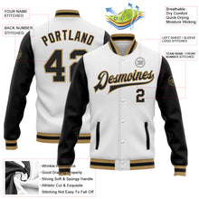 Load image into Gallery viewer, Custom White Black-Old Gold Bomber Full-Snap Varsity Letterman Two Tone Jacket