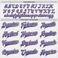 Load image into Gallery viewer, Custom White Purple-Black Bomber Full-Snap Varsity Letterman Two Tone Jacket