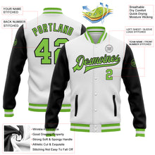 Load image into Gallery viewer, Custom White Neon Green-Black Bomber Full-Snap Varsity Letterman Two Tone Jacket