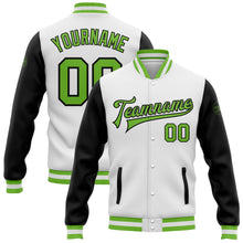 Load image into Gallery viewer, Custom White Neon Green-Black Bomber Full-Snap Varsity Letterman Two Tone Jacket