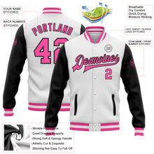 Load image into Gallery viewer, Custom White Pink-Black Bomber Full-Snap Varsity Letterman Two Tone Jacket