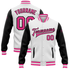 Load image into Gallery viewer, Custom White Pink-Black Bomber Full-Snap Varsity Letterman Two Tone Jacket