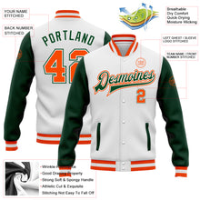 Load image into Gallery viewer, Custom White Orange-Green Bomber Full-Snap Varsity Letterman Two Tone Jacket