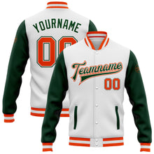 Load image into Gallery viewer, Custom White Orange-Green Bomber Full-Snap Varsity Letterman Two Tone Jacket