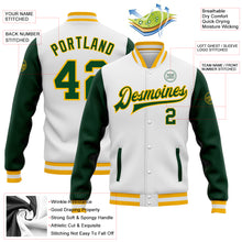 Load image into Gallery viewer, Custom White Green-Gold Bomber Full-Snap Varsity Letterman Two Tone Jacket
