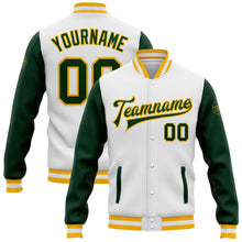 Load image into Gallery viewer, Custom White Green-Gold Bomber Full-Snap Varsity Letterman Two Tone Jacket