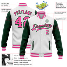 Load image into Gallery viewer, Custom White Pink-Green Bomber Full-Snap Varsity Letterman Two Tone Jacket
