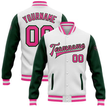 Load image into Gallery viewer, Custom White Pink-Green Bomber Full-Snap Varsity Letterman Two Tone Jacket