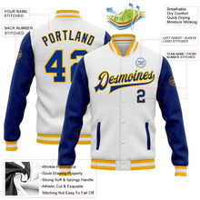 Load image into Gallery viewer, Custom White Royal-Gold Bomber Full-Snap Varsity Letterman Two Tone Jacket