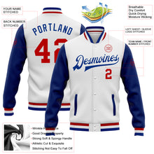 Load image into Gallery viewer, Custom White Red-Royal Bomber Full-Snap Varsity Letterman Two Tone Jacket