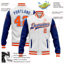 Load image into Gallery viewer, Custom White Orange-Royal Bomber Full-Snap Varsity Letterman Two Tone Jacket