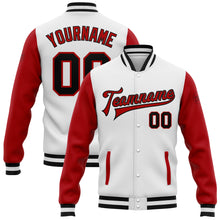 Load image into Gallery viewer, Custom White Black-Red Bomber Full-Snap Varsity Letterman Two Tone Jacket